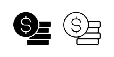 Coin Stack Icon Collection, stacks of coins in outline and glyph styles. Represents savings or wealth. Perfect for financial design. vector