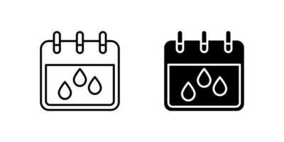 Rainy Calendar Icon Collection, a calendar with raindrops in outline and glyph styles. Represents weather updates or scheduling. Perfect for app design. vector
