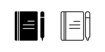 Journal Icon Collection, an book with a pen in outline and glyph styles. Represents writing or documentation. Perfect for education design. vector
