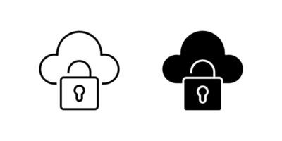 Secure Cloud Icon Collection, a cloud with a lock in outline and glyph styles. Represents cloud security or data protection. Perfect for tech design. vector