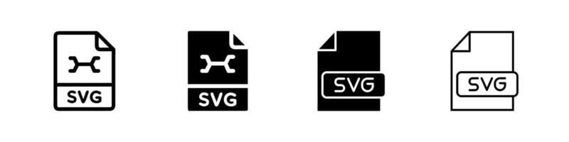 SVG File Icon Collection, a file with an SVG label in outline and glyph styles. Represents graphics or design files. Perfect for design software. vector