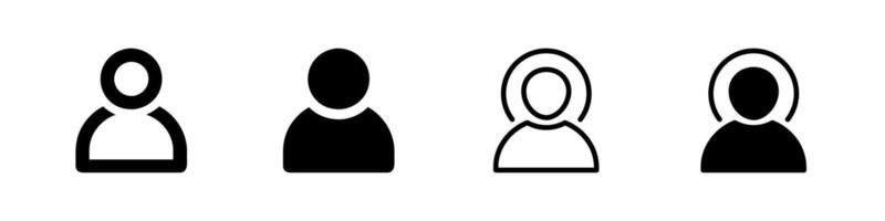 User Icon Collection, a person silhouette in outline and glyph styles. Represents user profile or account. Perfect for app interface design. vector