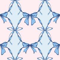 Blue Ribbon Bow Garland Seamless Pattern. Coquette, Vintage and feminine design with hand-drawn garland of bows. Rococo aesthetics for romantic background. Fabric print, wrap vector