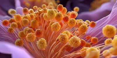 Stunning close-up of vibrant flower stamen showcasing intricate details and rich colors in a floral composition photo