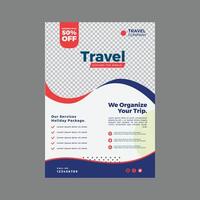 a travel flyer template with a red and blue design vector