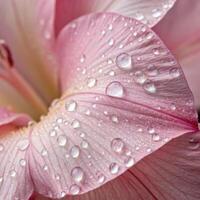 Delicate flower petal with dew drops in a soft, gentle background, macro photography photo