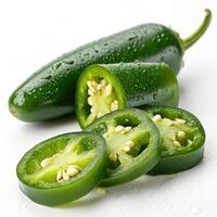 jalapeno peppers with seeds and slices photo