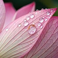 Lotus flower petal with dew drops in a soft, elegant background, macro photography photo