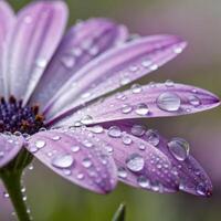 Daisy flower with dew drops in a soft, vibrant background, macro photography photo