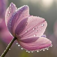 Lotus flower with dew drops in a soft, serene background, macro photography photo