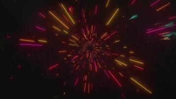 Neon Light Speed Burst Futuristic Tunnel Animation ibrant neon lights streak through a dark tunnel, simulating high-speed travel through space or data streams. Ideal for sci-fi intros, tech transition video
