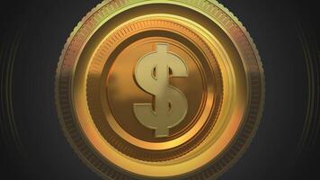 3D GOLDEN DOLLAR SYMBOL ROTATING ON A BLACK BACKGROUND BUSINESS AND FINANCE THEME SEAMLESS LOOP ANIMATION ABSTRACT BACKGROUND video