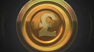 ROTATING 3D GOLDEN GREAT BRITAIN POUND SYMBOL ON A BLACK BACKGROUND A SEAMLESS LOOPING ANIMATION FOR CORPORATE AND FINANCIAL VISUALS ABSTRACT BACKGROUND video