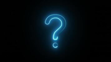 A glowing blue question mark shines brightly against a stark black background for questions. video