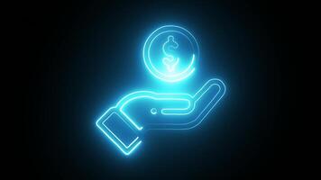 A vibrant blue outline of a hand receiving a dollar coin against a sleek, dark backdrop. video