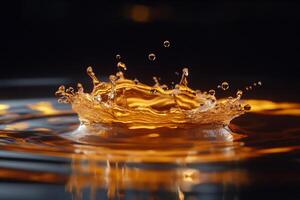 Orange liquid splash on black background photo