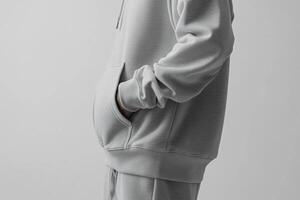 A man in a grey hoodie and sweatpants photo