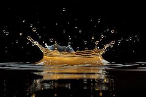 A splash of water is falling from a golden liquid photo