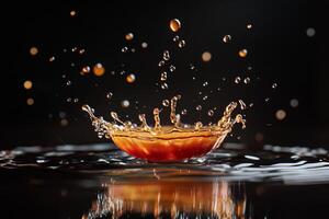 A splash of orange juice is falling into water photo