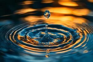 Water drop with a ripple on the surface photo
