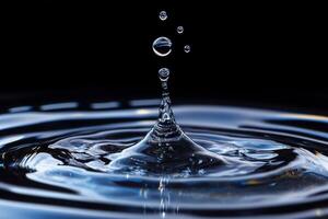 Water droplets are falling into a water surface photo