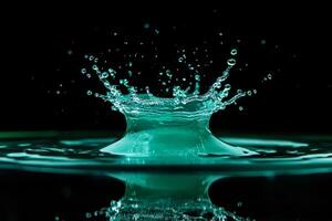 A green water drop splashing into the water photo