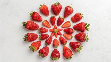 Fresh Strawberries Arranged in a Symmetrical Pattern photo