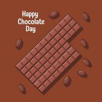 Happy chocolate day with chocolate bar and cocoa beans illustration vector