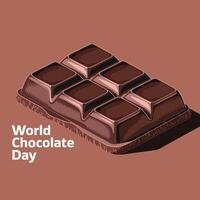 World chocolate day with a chocolate bar on a brown background vector