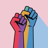 Raised fists in rainbow colors symbolize unity and support for equality vector