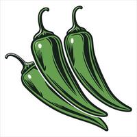 Three green peppers with the words green written on the underside vector