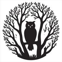 An owl on a branch in a graphic silhouette on a white background A representation of nature vector