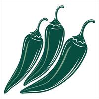 Green is written on the underside of three green peppers. vector