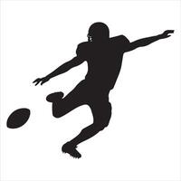 Isolated on a white background is a football player kicking a ball. A graphic silhouette vector