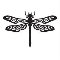 On a white background, a black-outlined dragonfly is seen. vector