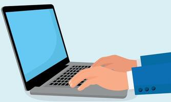 Hands on a laptop typing, business or social media design element vector