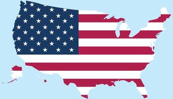 Outline of map of America with the American Stars and Stripes flag, independence day Day graphic isolated on a white background vector