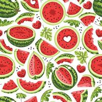 Seamless pattern with watermelon in flat design. illustration of juicy fruit slices perfect for textile printing, wallpaper, wrapping paper, web backgrounds vector