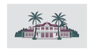 Tropical mansion house with palm trees and pool vector