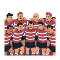Team of rugby players in red and white uniforms vector