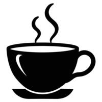 A minimalist black and white illustration of a steaming coffee cup resting on a saucer vector