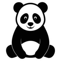 A friendly panda bear illustration sitting with an appealing smile in a black and white style vector
