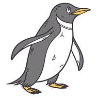 Cartoon illustration of a friendly penguin with grey and white coloring on a white background vector