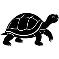 Elegant black and white silhouette of a tortoise or turtle walking on a plain white background vector