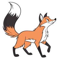 Charming cartoon fox illustration in walking pose featuring orange fur black accents and a friendly expression vector