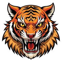 Fierce tiger head illustration depicting anger and aggression with sharp fangs and intense eyesight vector