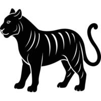 Black and white minimalist illustration of a standing tiger for graphic design and logo usage vector