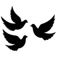 Silhouette illustration of three black doves in flight representing peace and freedom on white background. vector