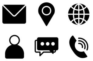 Message, pin location, browser, person, phone icon solid style vector