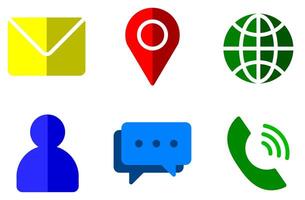 Message, pin location, browser, person, phone icon flat style vector